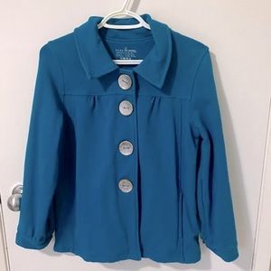 Neon Buddha Button Front Collar Jacket, Teal/Blue